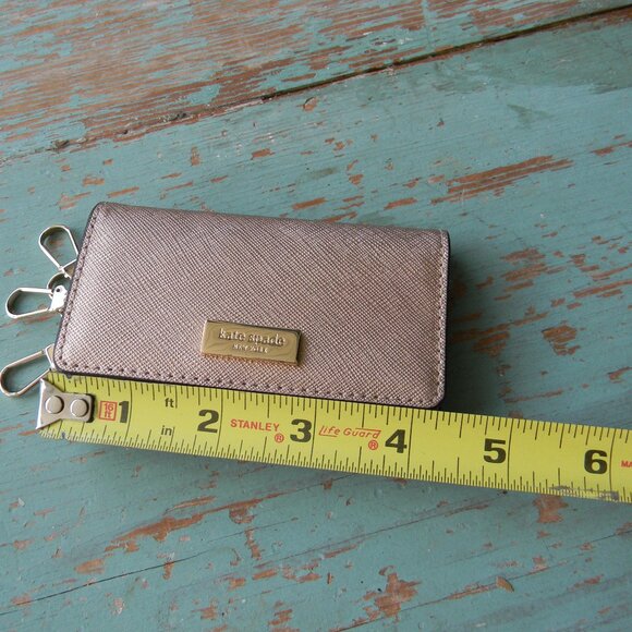 KATE SPADE ROSE GOLD METALLIC SMALL SAFFIANO LEATHER CARD CASE KEY HOLDER WALLET - Picture 3 of 6